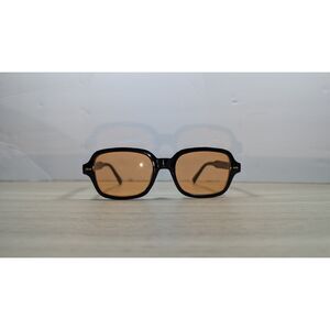 Black Rectangular Sunglasses Amber Brown Lens Retro Fashion Unisex